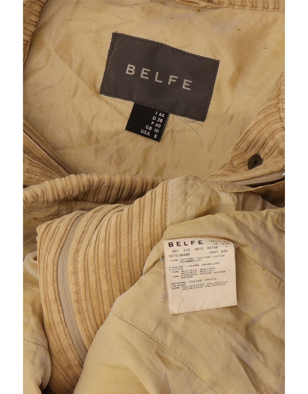 Belfe & Belfe Chaqueta de pana extragrande para mujer UK 10 Small Beige Cotton