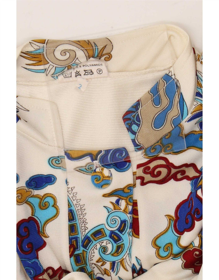 Vestido largo de manga larga con estampado abstracto vintage para mujer Talla 2 Pequeño Blanco