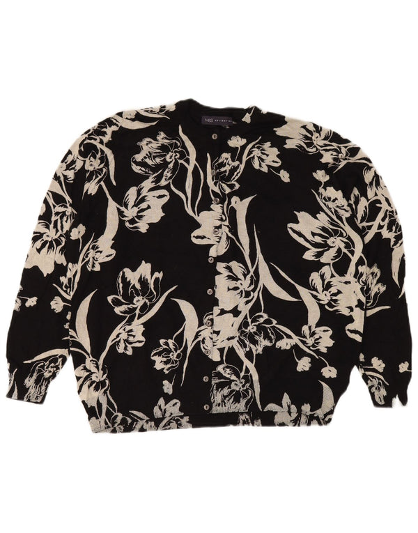 MARKS & SPENCER Suéter tipo cárdigan corto para mujer UK 20 2XL Negro Floral