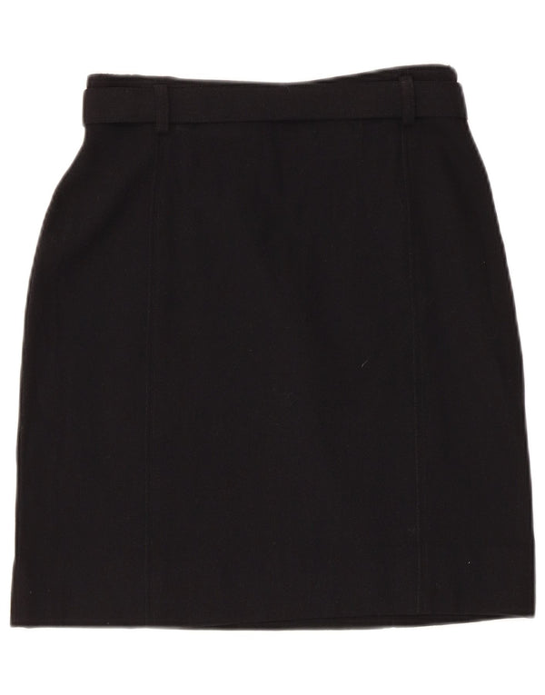 Falda recta vintage para mujer IT 42 Mediana W26 Lana negra