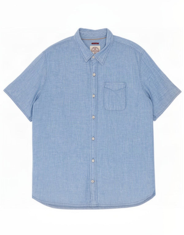 Camisa de manga corta para hombre Fat Face Large de lino azul a rayas diplomáticas