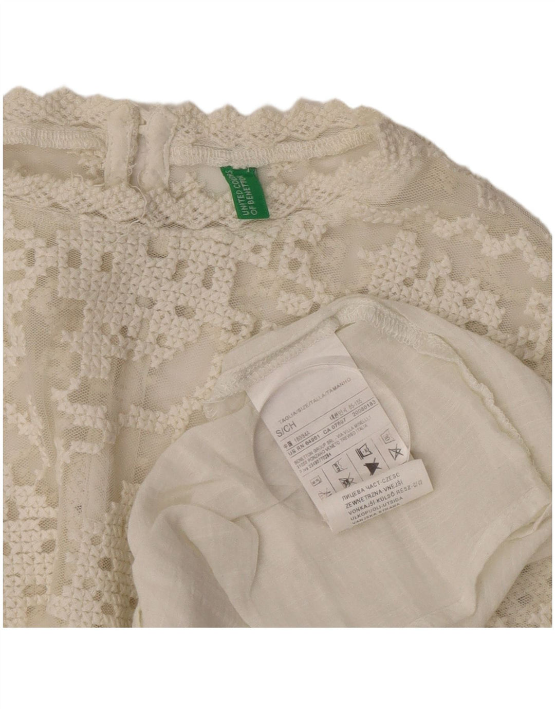 Benetton Blusa Extragrande De Manga Larga para Mujer UK 40 Small Algodón Blanco