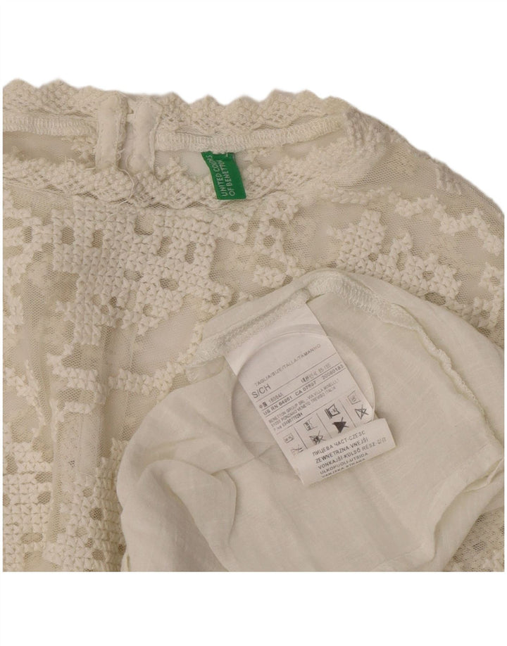 Benetton Blusa Extragrande De Manga Larga para Mujer UK 40 Small Algodón Blanco