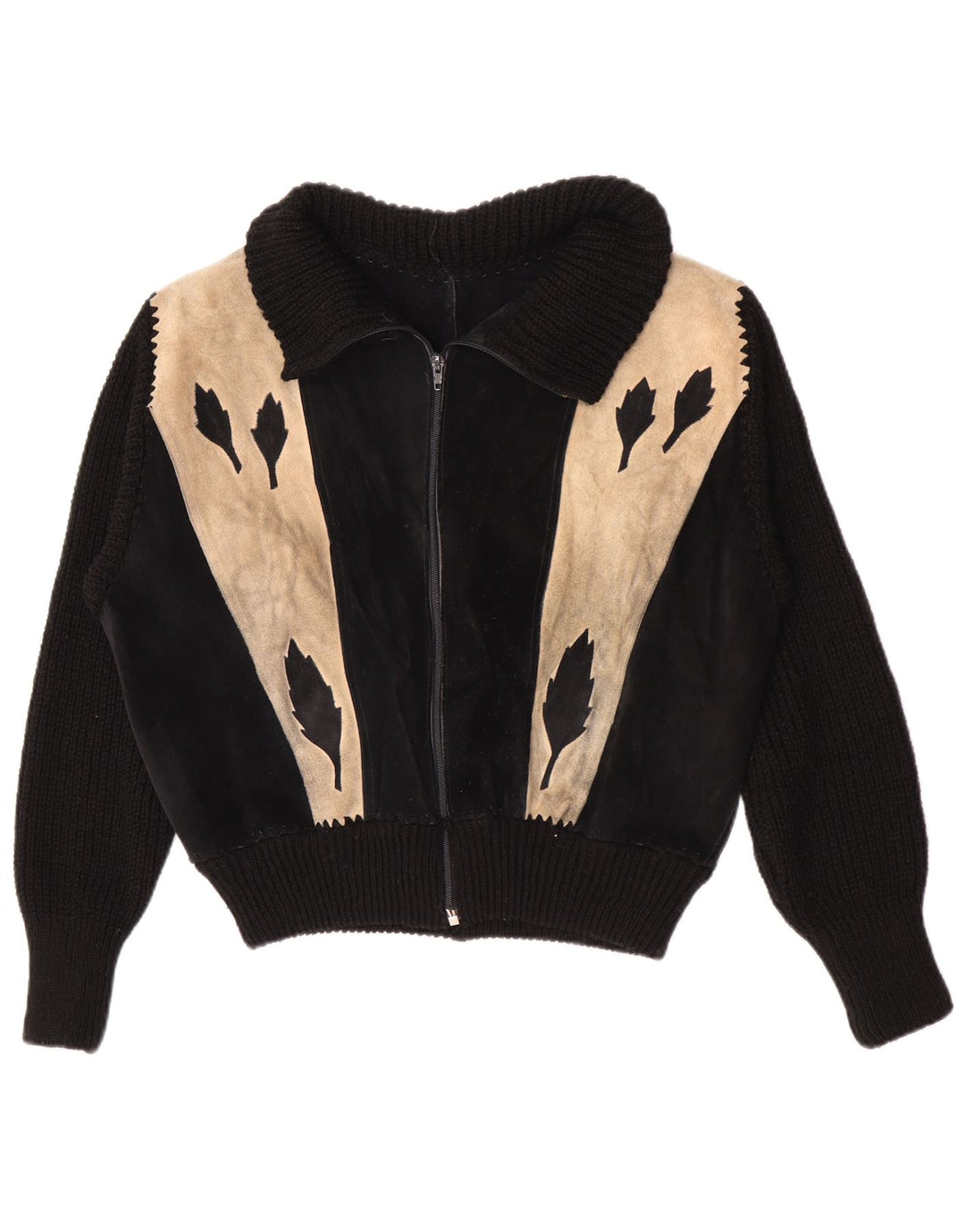 Vintage mujer bombardero ante chaqueta Reino Unido 16 grande negro colorblock