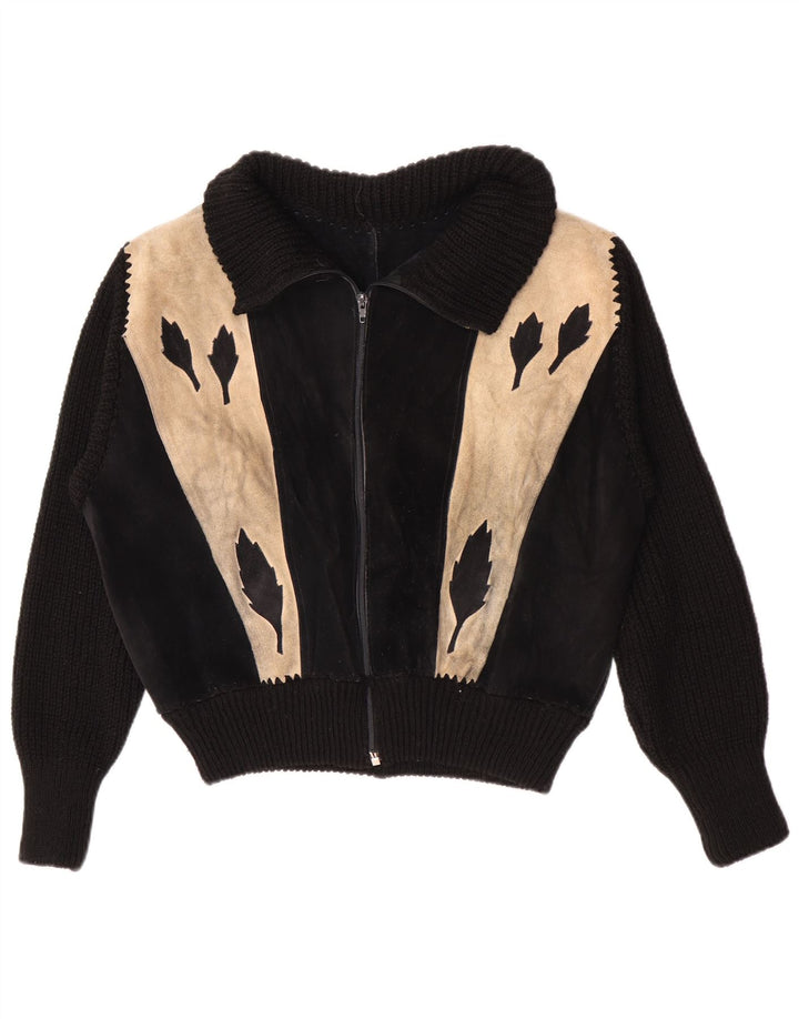 Vintage mujer bombardero ante chaqueta Reino Unido 16 grande negro colorblock
