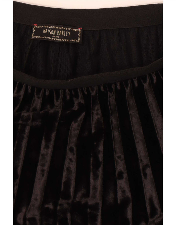 Falda plisada de terciopelo vintage para mujer W28 Negro medio