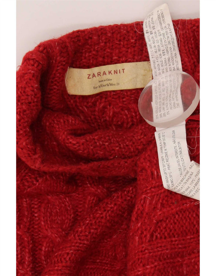 Zara Mujer Cuello Alto Jersey Jersey Reino Unido 10 Pequeño Acrílico Rojo
