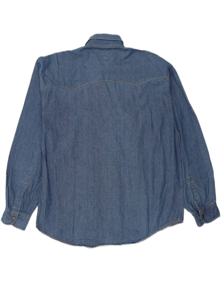 Camisa vaquera vintage para hombre algodón azul grande