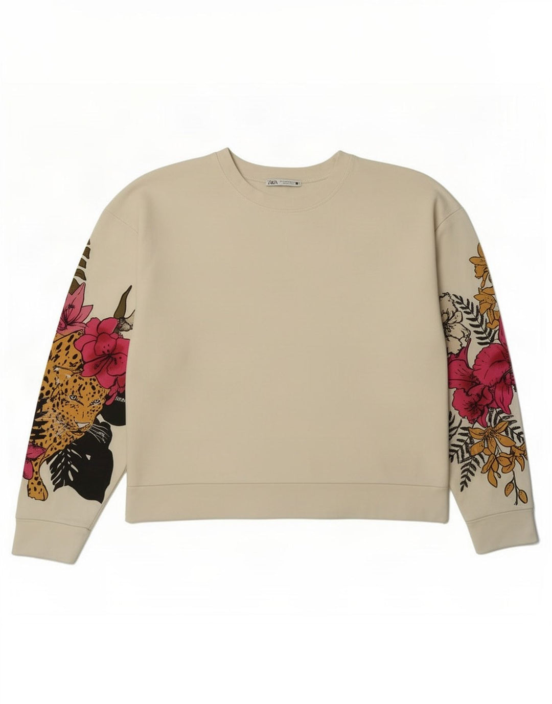 Zara Mujer Gráfico Sudadera De Gran Tamaño Jersey Reino Unido 44 Mediano Blanco Floral