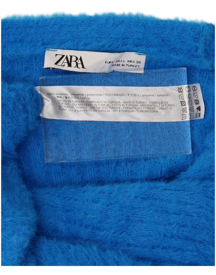 Zara Mujer Crop Suéter Cárdigan Extragrande UK 46 Grande Poliamida Azul