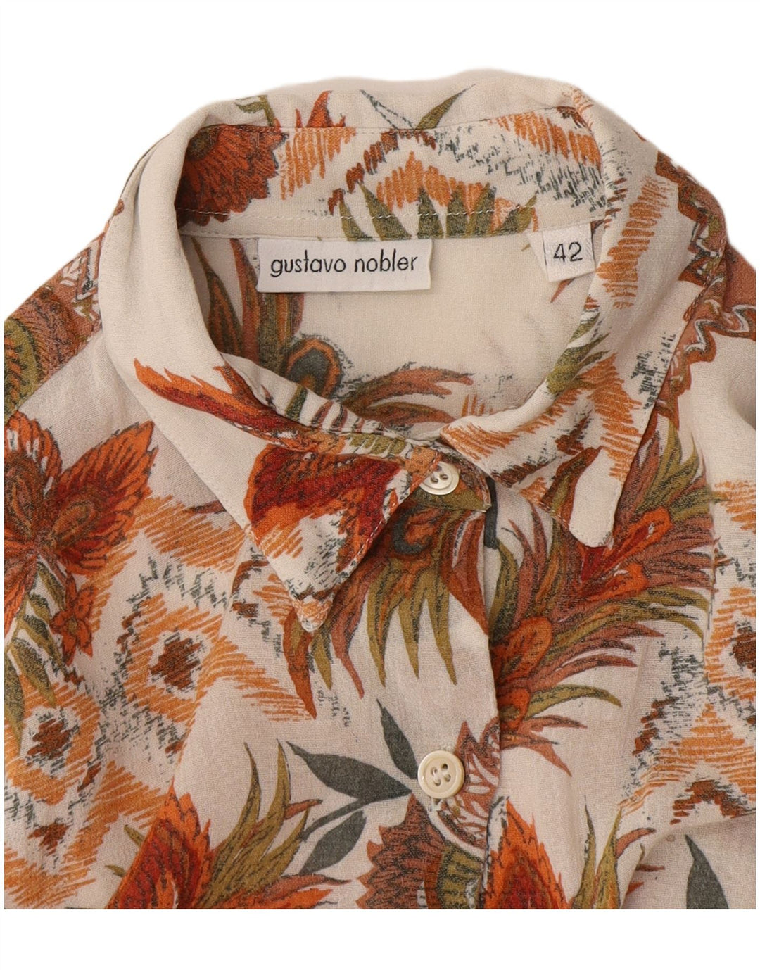 Vintage mujer camisa de manga corta EU 42 grande de color blanco floral