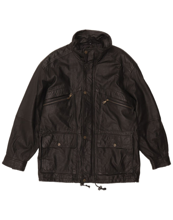 DON CAMILLO Chaqueta de Cuero Hombre IT 48 Mediana Cuero Negro