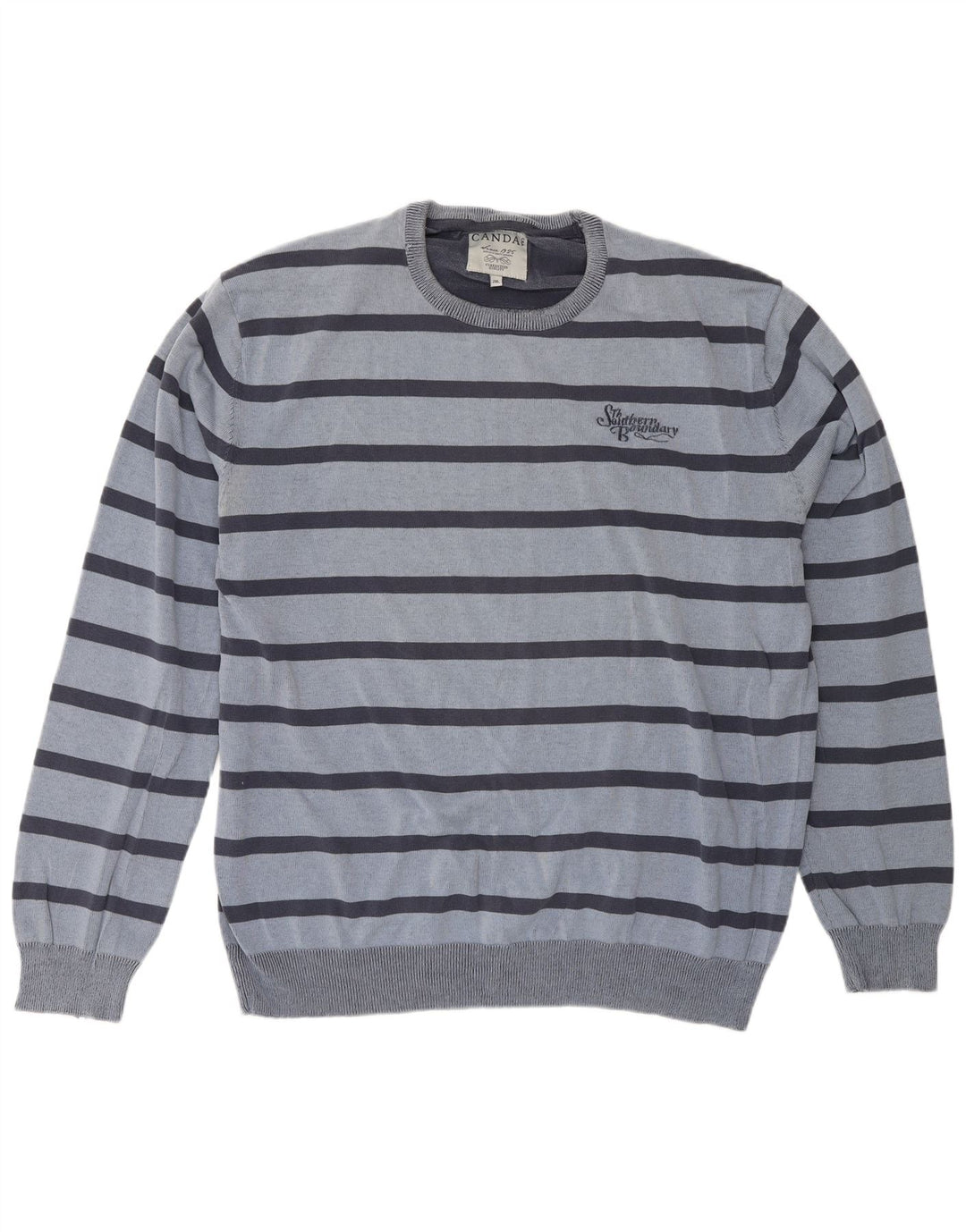 Canda - Jersey de cuello redondo para hombre, talla 2XL, color azul a rayas