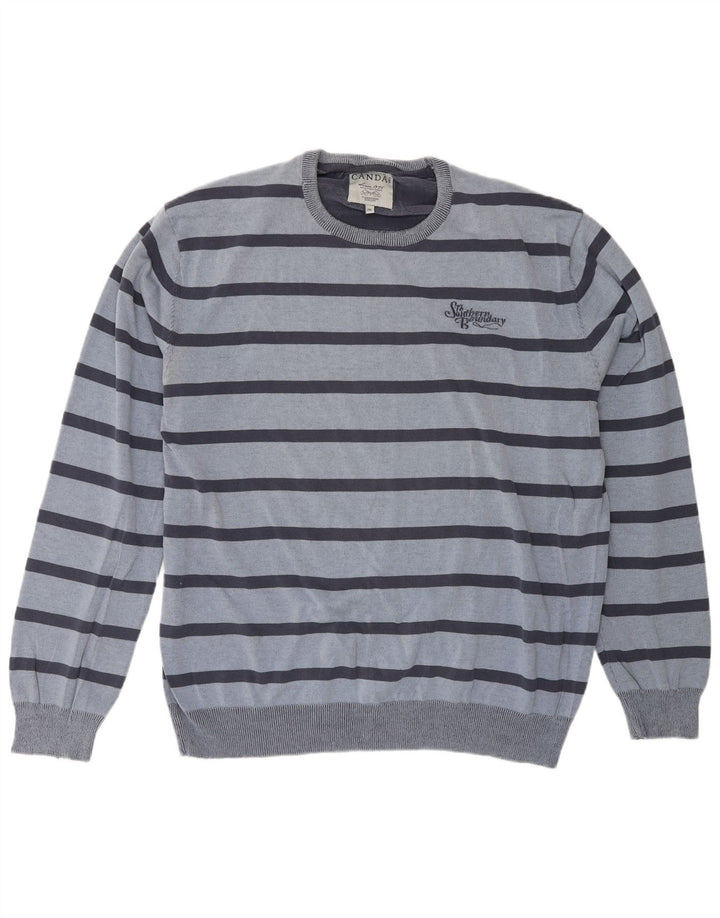 Canda - Jersey de cuello redondo para hombre, talla 2XL, color azul a rayas
