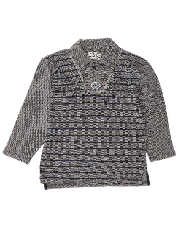 Replay and Sons Womens Polo Shirt UK 14 Medium Navy Blue Striped