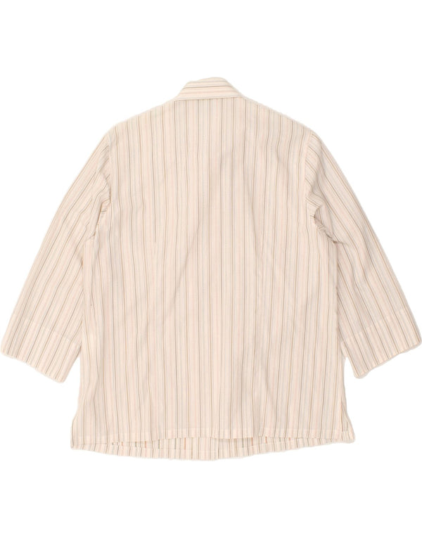 VINTAGE Womens 3/4 Sleeve Shirt EU 40 Medium Grey Striped Cotton