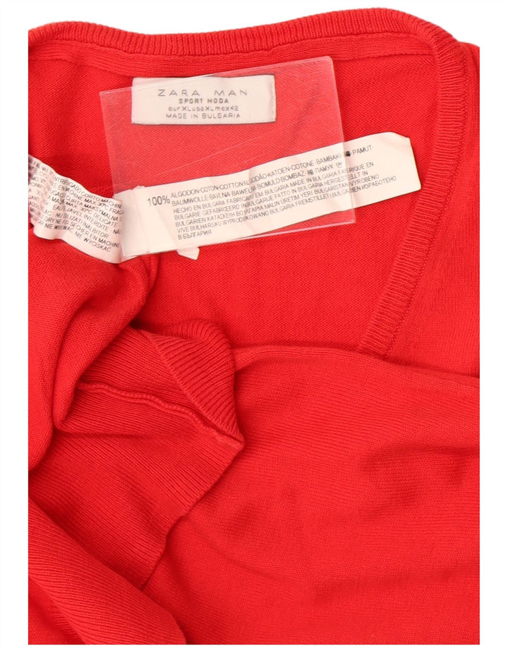 Zara Hombre Jersey Cuello Pico XL Rojo Algodón
