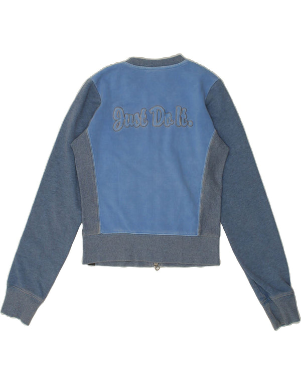 NIKE Womens Graphic Tracksuit Top Jacket UK 8/10 Small Blue Colourblock