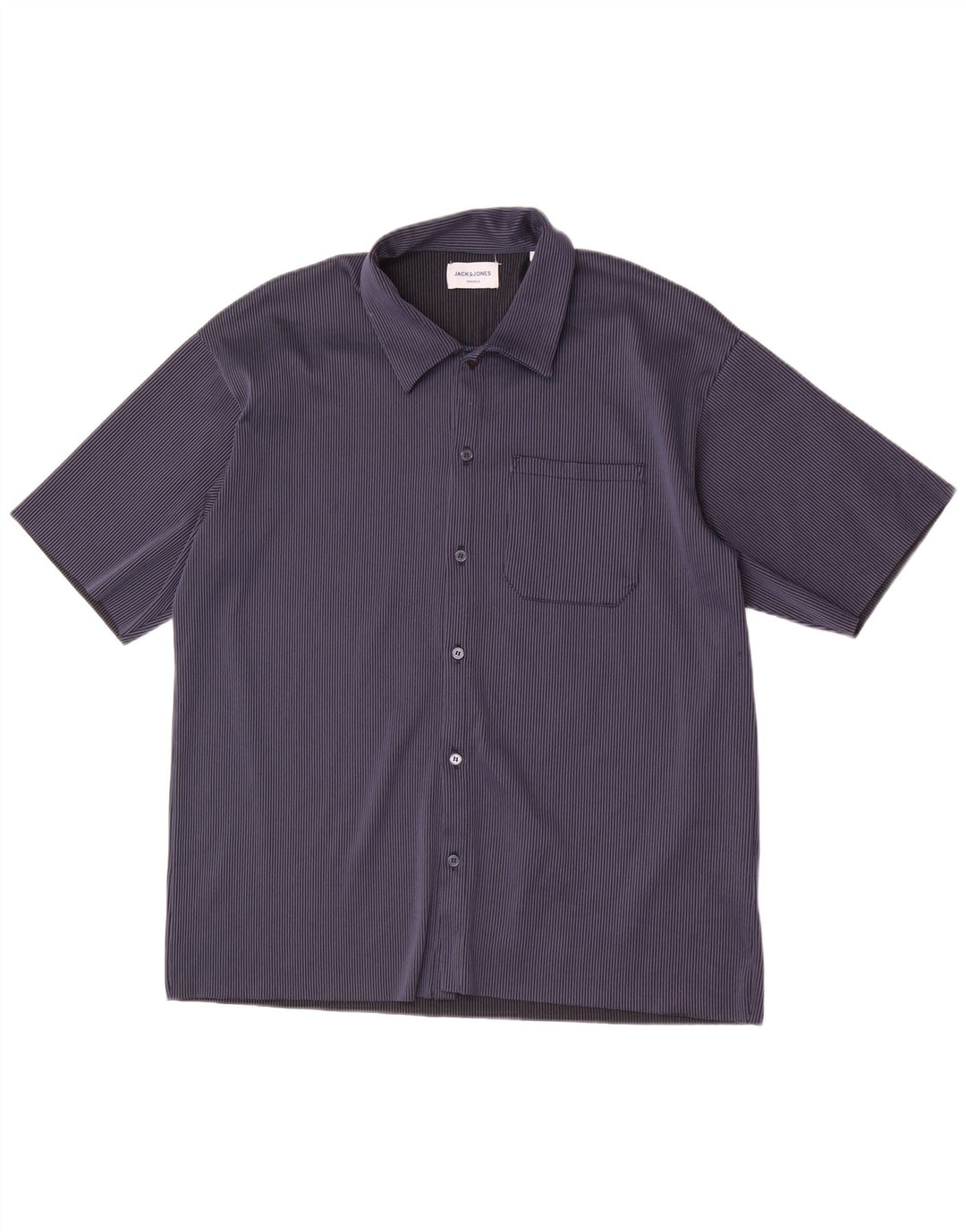 Jack & Jones Hombre Camisa Manga Corta Large Poliéster Rayas Azul Marino