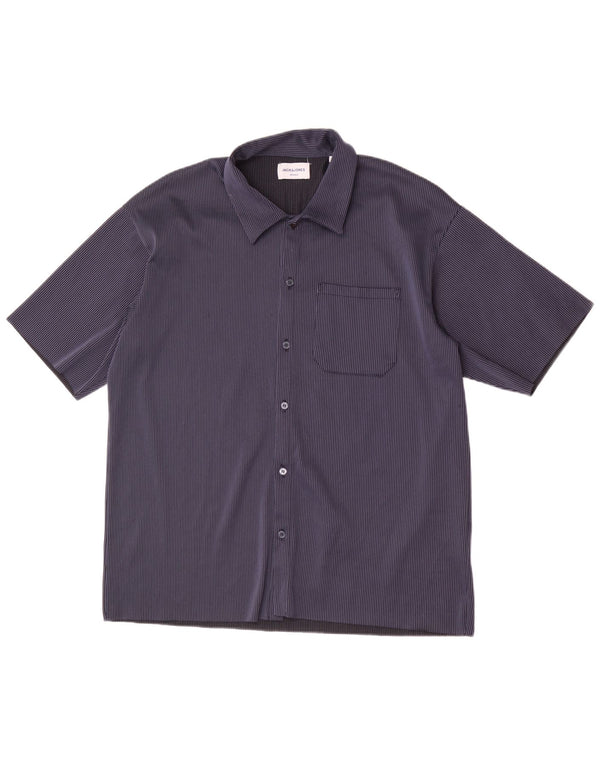Jack & Jones Hombre Camisa Manga Corta Large Poliéster Rayas Azul Marino