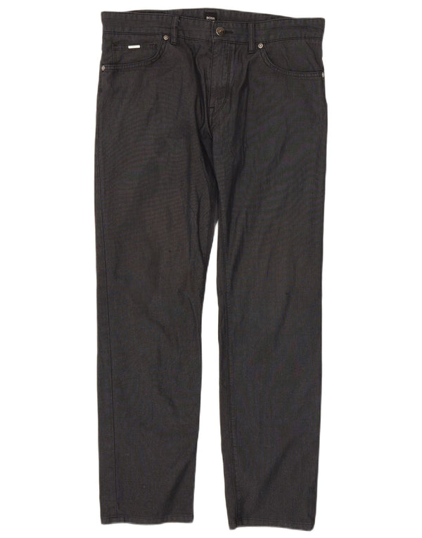 Hugo Boss Hombre Pantalones Casuales Rectos W32 L30 Algodón Gris