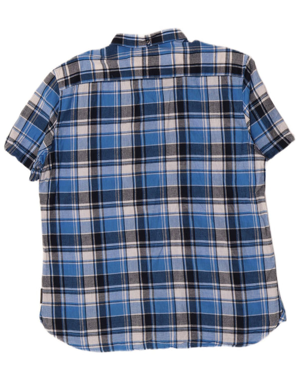 French Connection Camisa de manga corta para hombre XL Algodón a cuadros azul