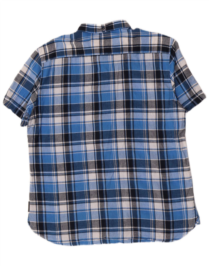 French Connection Camisa de manga corta para hombre XL Algodón a cuadros azul