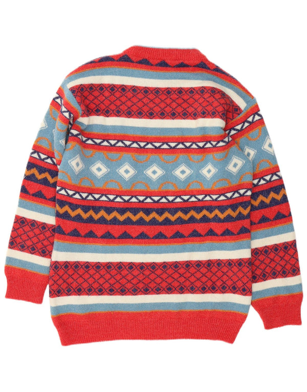 Vintage hombres cuello redondo jersey suéter grande multicolor lana geométrica