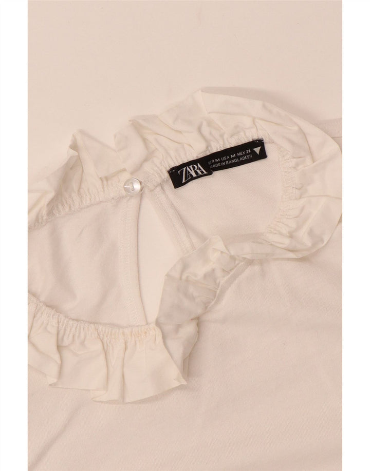 ZARA Blusa corta de manga larga para mujer UK 40 Medium Off White