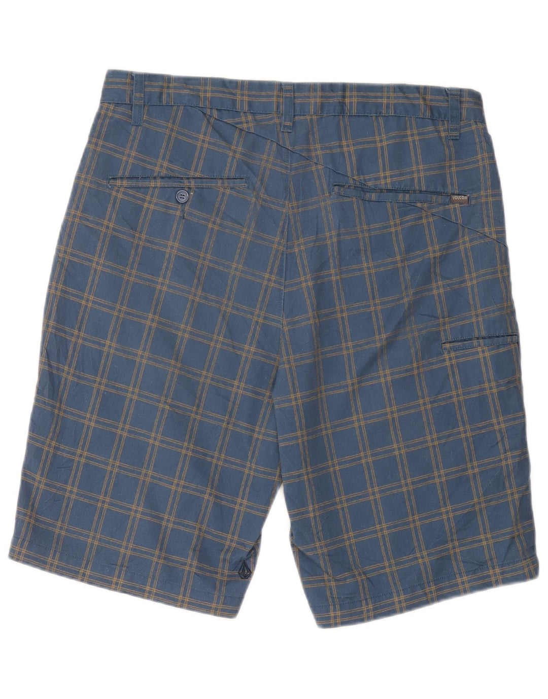 Pantalones cortos chinos Volcom para hombre W34 poliéster a cuadros azules grandes