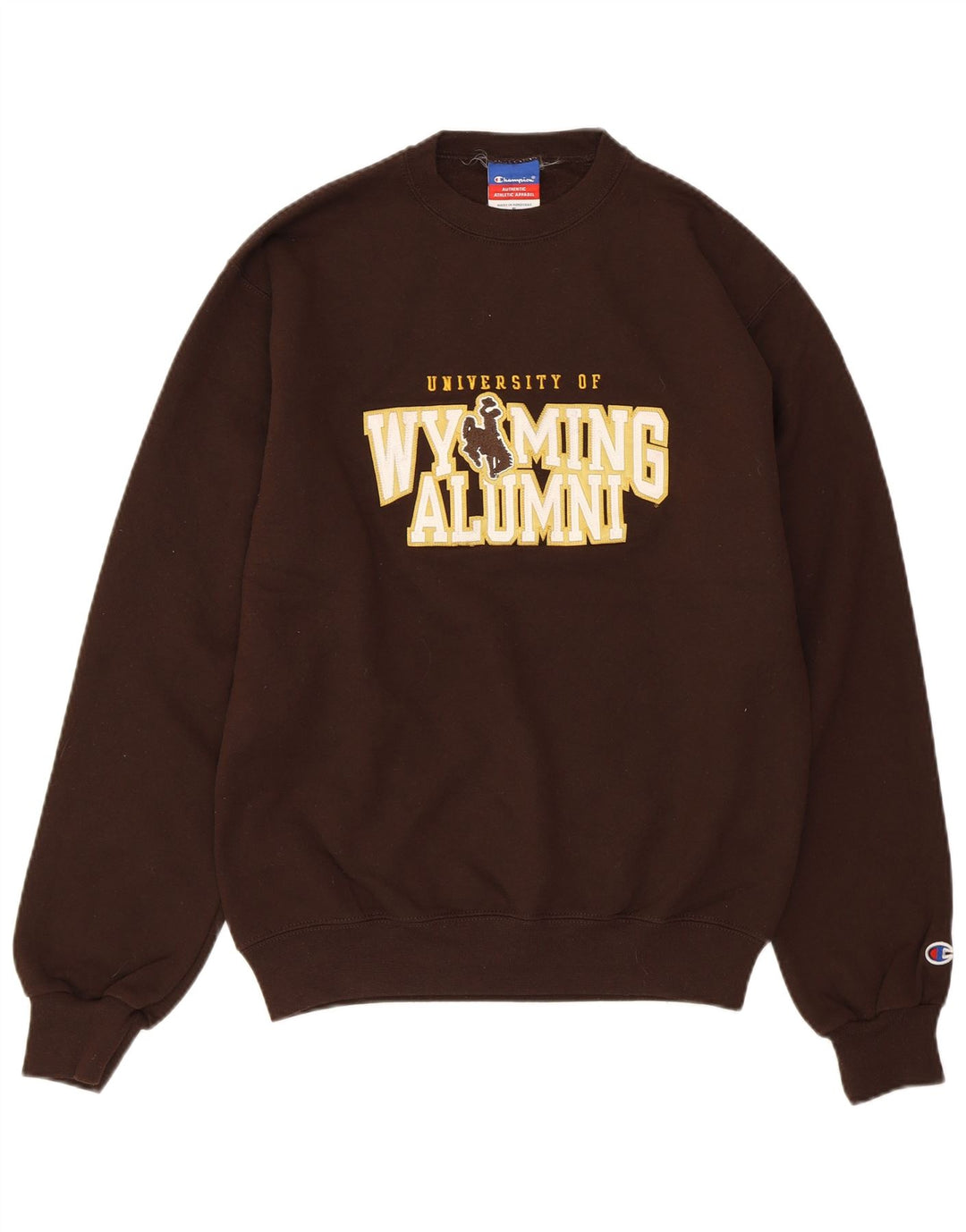CHAMPION Hombres Universidad de Wyoming Alumni Sudadera Jumper Pequeño Marrón