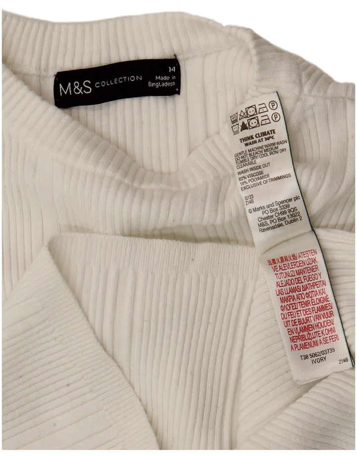 Marks & Spencer Top corto para mujer de manga larga UK 44 Viscosa blanca mediana