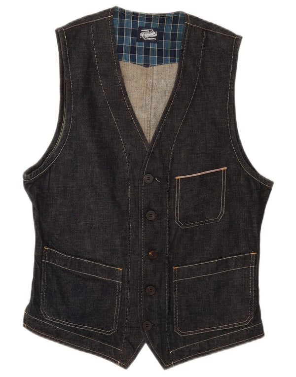 Vintage hombres denim chaleco pequeño azul marino