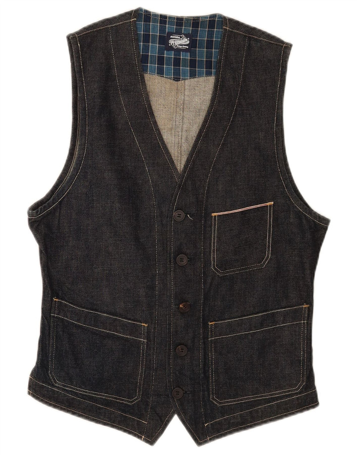 Vintage hombres denim chaleco pequeño azul marino