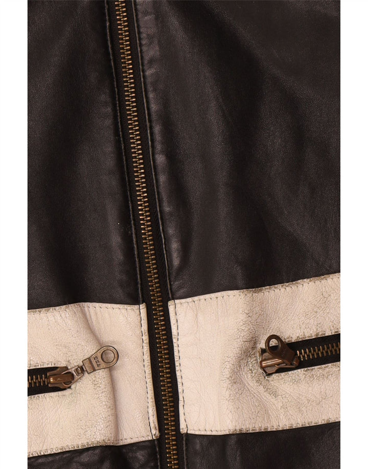 Vintage mujer motorstyle chaqueta EU 42 grande negro colorblock