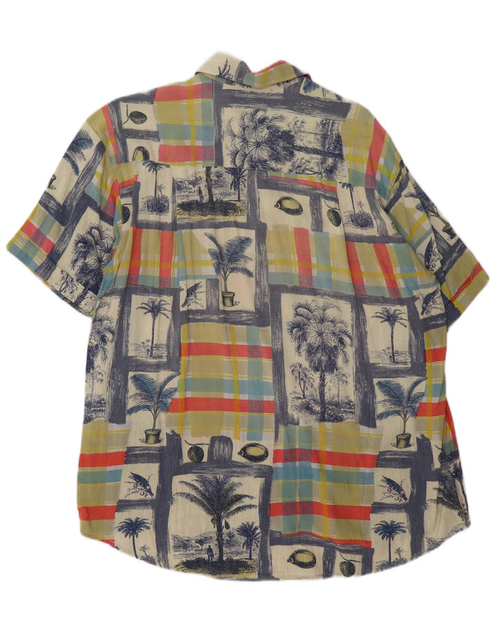 Vintage hombres camisa de manga corta gran patchwork multicolor