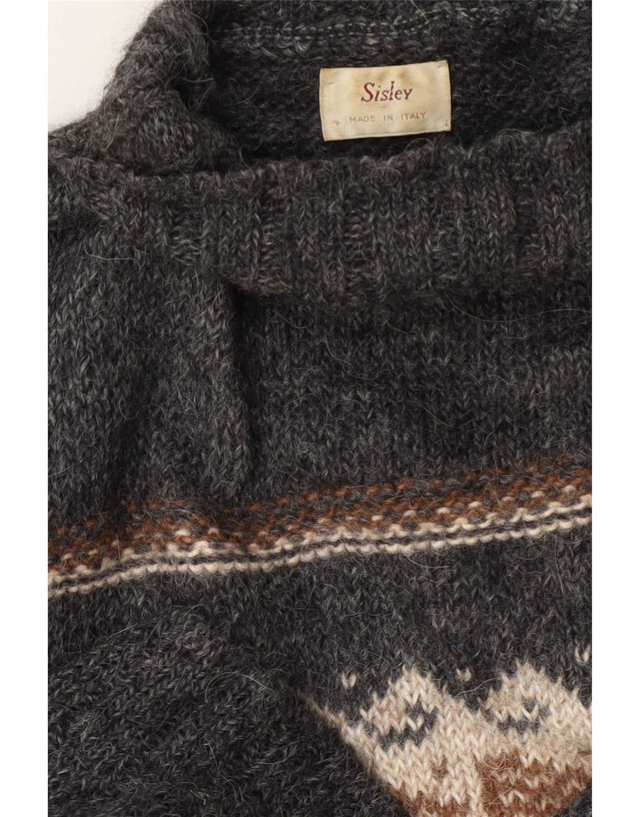 Sisley Suéter tipo jersey con cuello alto para mujer UK 46 Grande Gris Geométrico