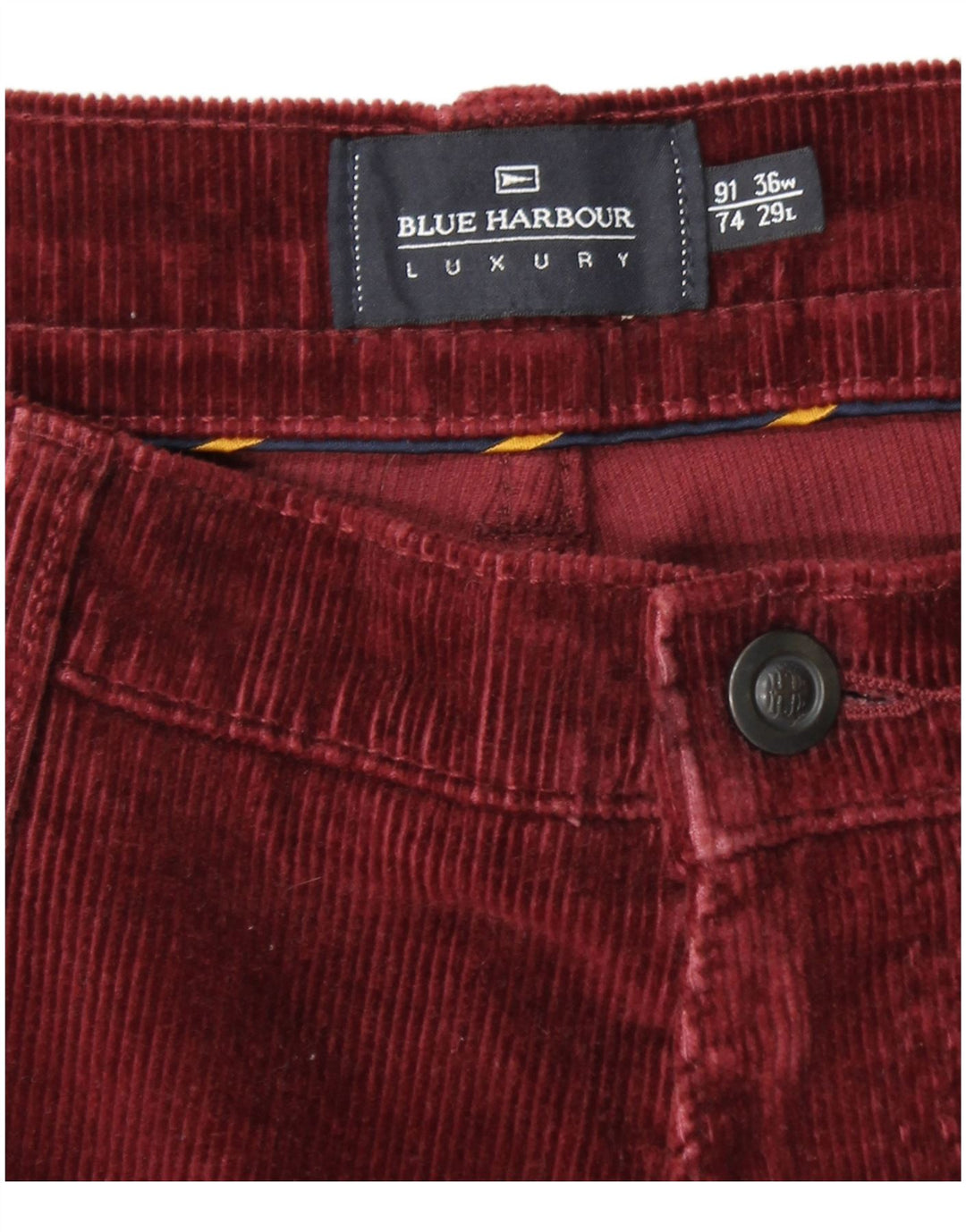 MARKS & SPENCER Pantalones de pana azules Harbor para hombre W36 L29 Borgoña