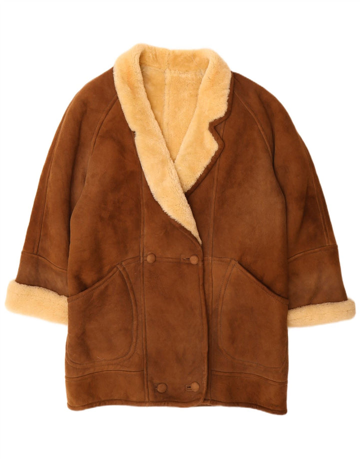 Prisma Abrigo de piel de oveja extragrande para mujer EU 44 XL Cuero marrón