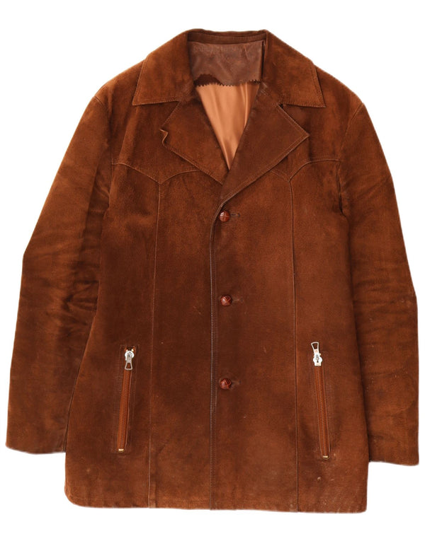 Vintage hombres ante abrigo EU 50 cuero marrón grande