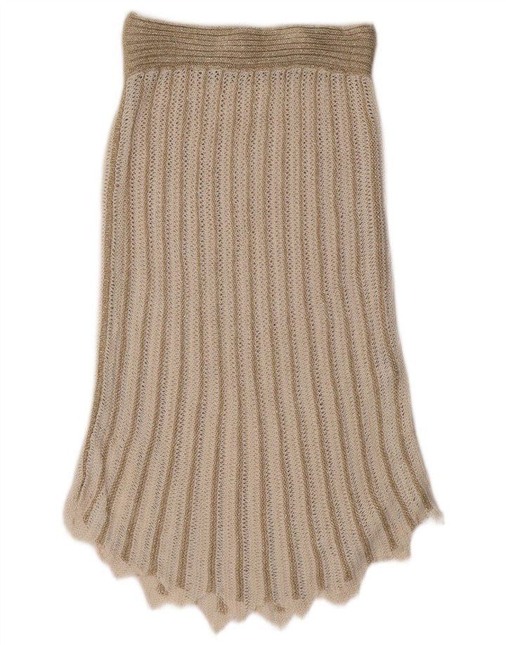 Vintage mujer 2 piezas falda set Reino Unido 8 pequeño W26 beige rayas acrílico