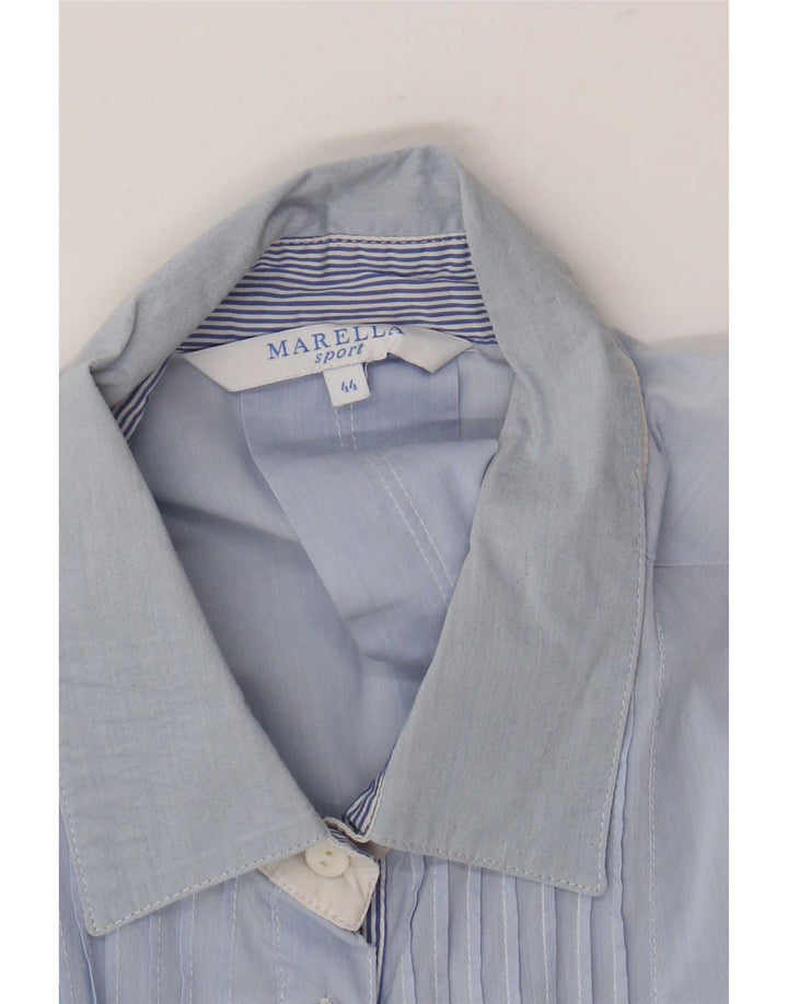Marella Mujer Camisa De Esmoquin De Manga Corta IT 44 Azul Medio Colorblock