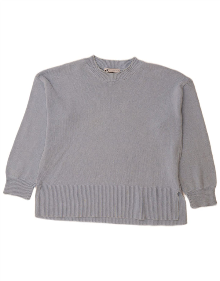 Zara Mujer Jersey De Cuello Redondo De Gran Tamaño UK 44 Algodón Azul Medio