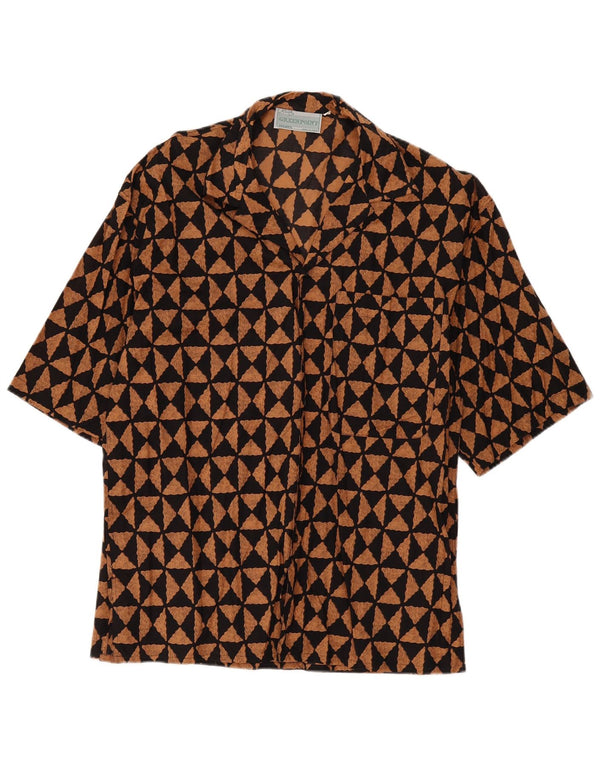 Vintage hombres camisa de manga corta algodón geométrico negro medio