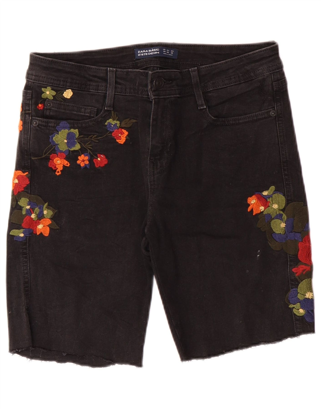 Zara Shorts De Mezclilla Gráficos Para Mujer EU 38 Small W28 Negro Floral Bohemio