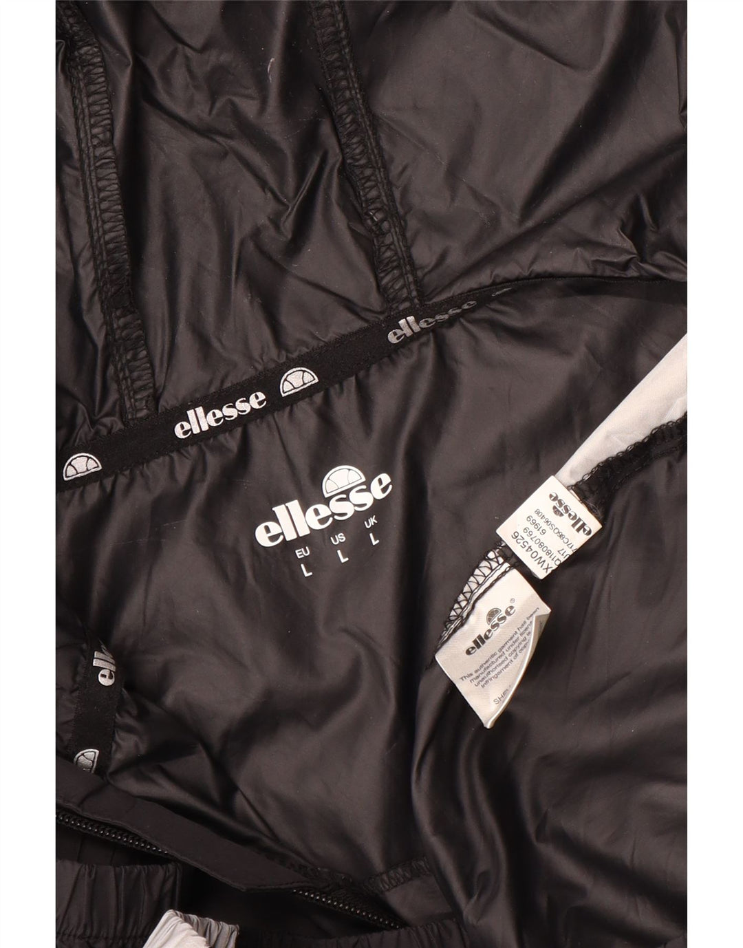 ELLESSE Chaqueta anorak con capucha y gráfico para hombre UK 40 Large Black Colourblock