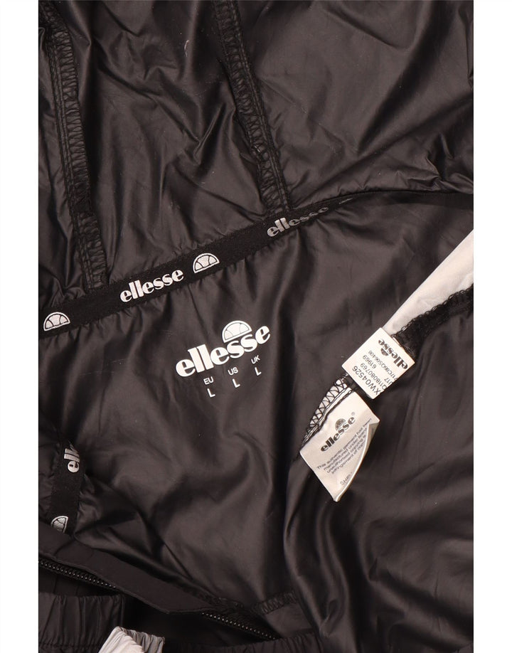 ELLESSE Chaqueta anorak con capucha y gráfico para hombre UK 40 Large Black Colourblock