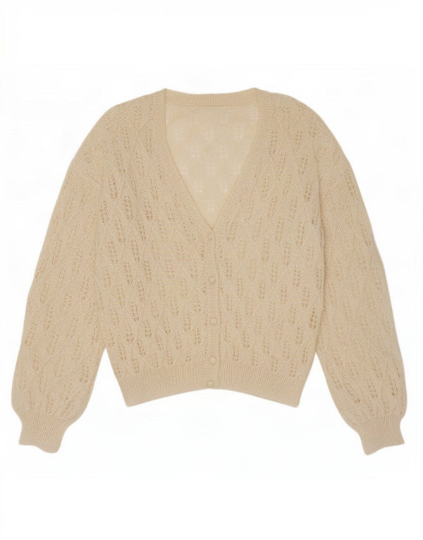 Vintage mujeres ver a través de cardigan suéter Reino Unido 20 2XL de blanco