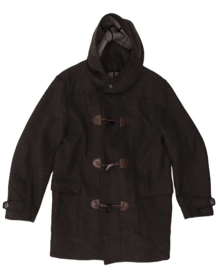 Chaqueta de lona con capucha vintage para hombre IT 50 lana virgen gris grande