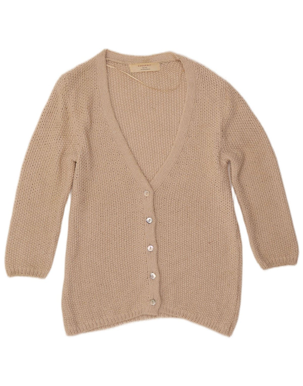 ZARA Mujer Cárdigan De Manga 3/4 Suéter UK 42 Medium Beige